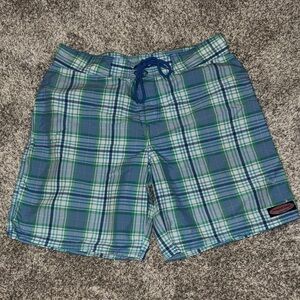 Vineyard Vines Blue and Green Plaid Men's Hybrid Shorts